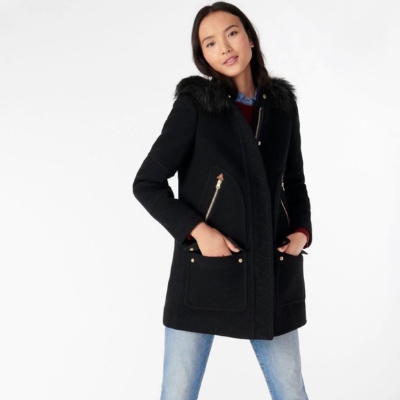 NWT J. Crew Size 6 Black Chateau Parka in Italian Stadium-Cloth Wool J5488 $345